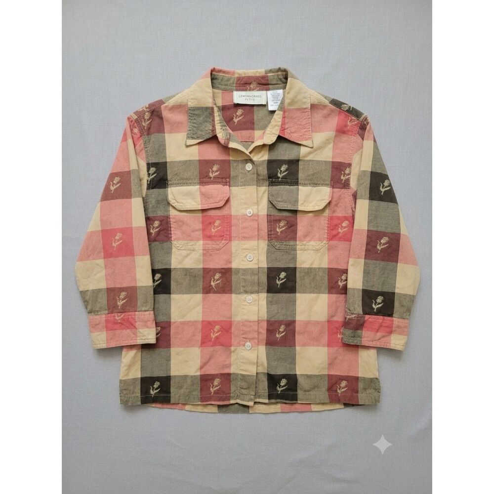 Vintage Casual Checkered Button-Up Shirt in Red, Beige & Olive
